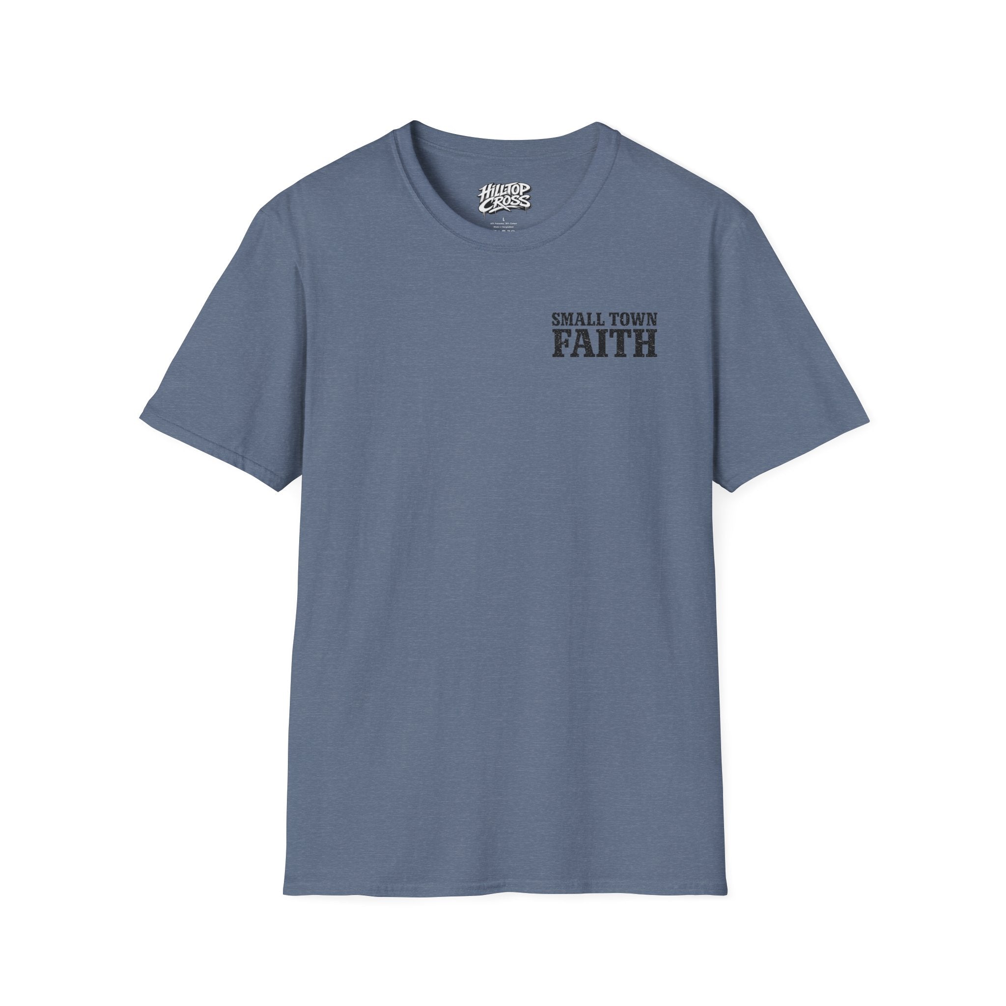 Hilltop Cross T-Shirt — "Small Town Dirt Roads & Jesus" Graphic Tee