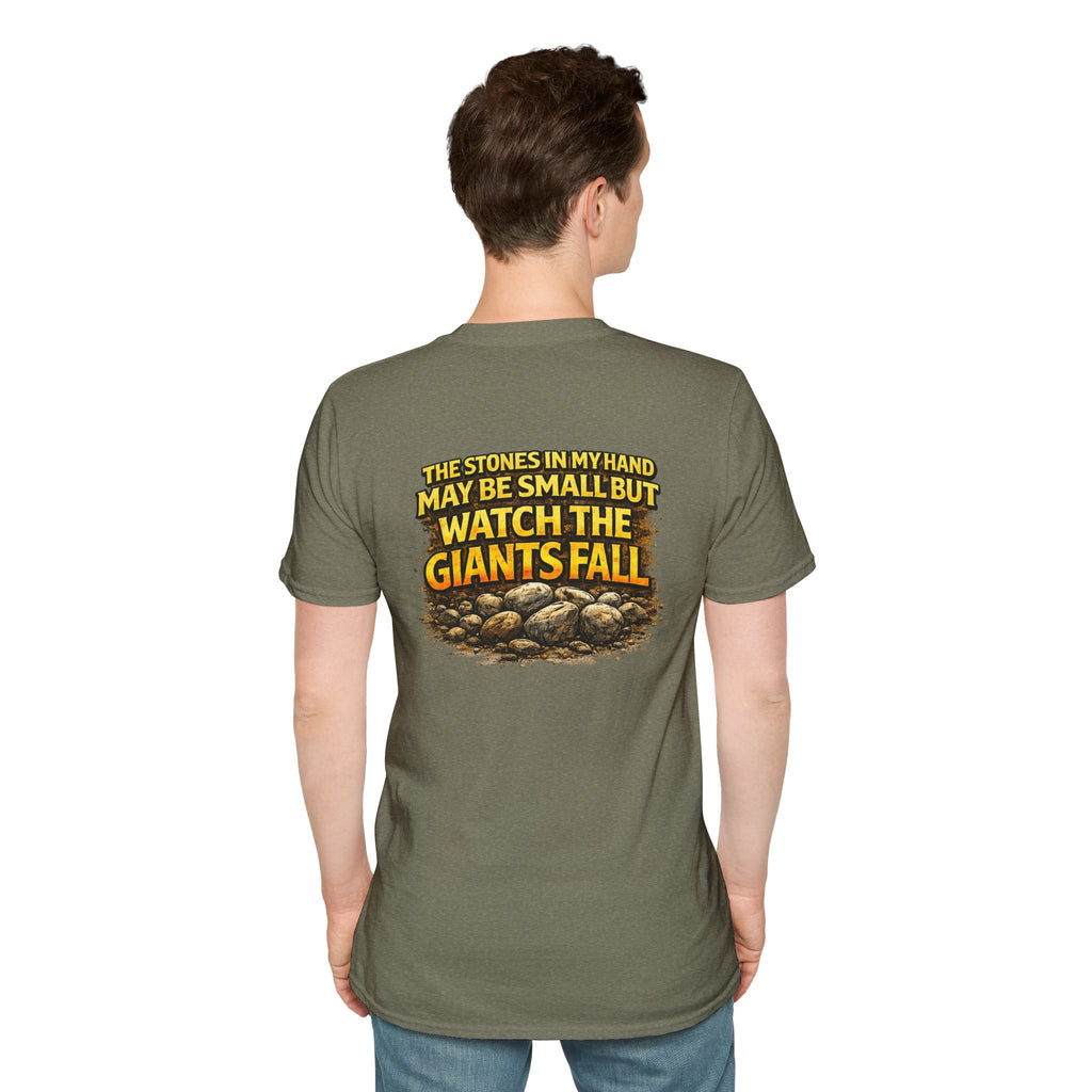 Inspirational Christian T-Shirt — "The Stones in My Hand" Faith Graphic