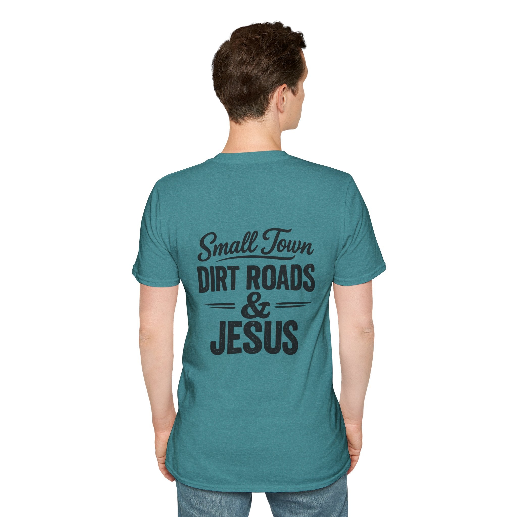 Hilltop Cross T-Shirt — "Small Town Dirt Roads & Jesus" Graphic Tee