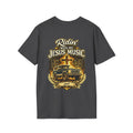 Christian Graphic T-Shirt — "Ridin' With My Jesus Music" Church Truck Cross Design