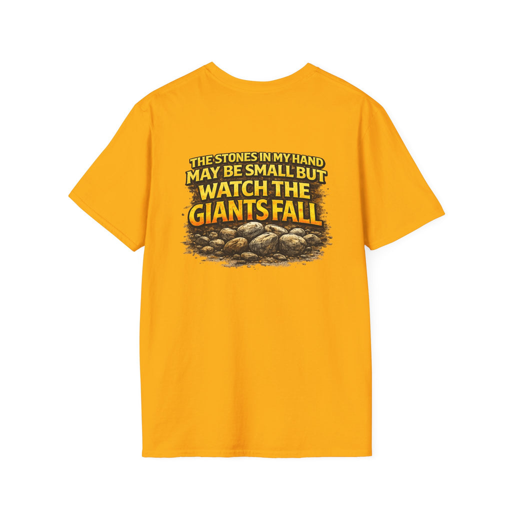 Inspirational Christian T-Shirt — "The Stones in My Hand" Faith Graphic