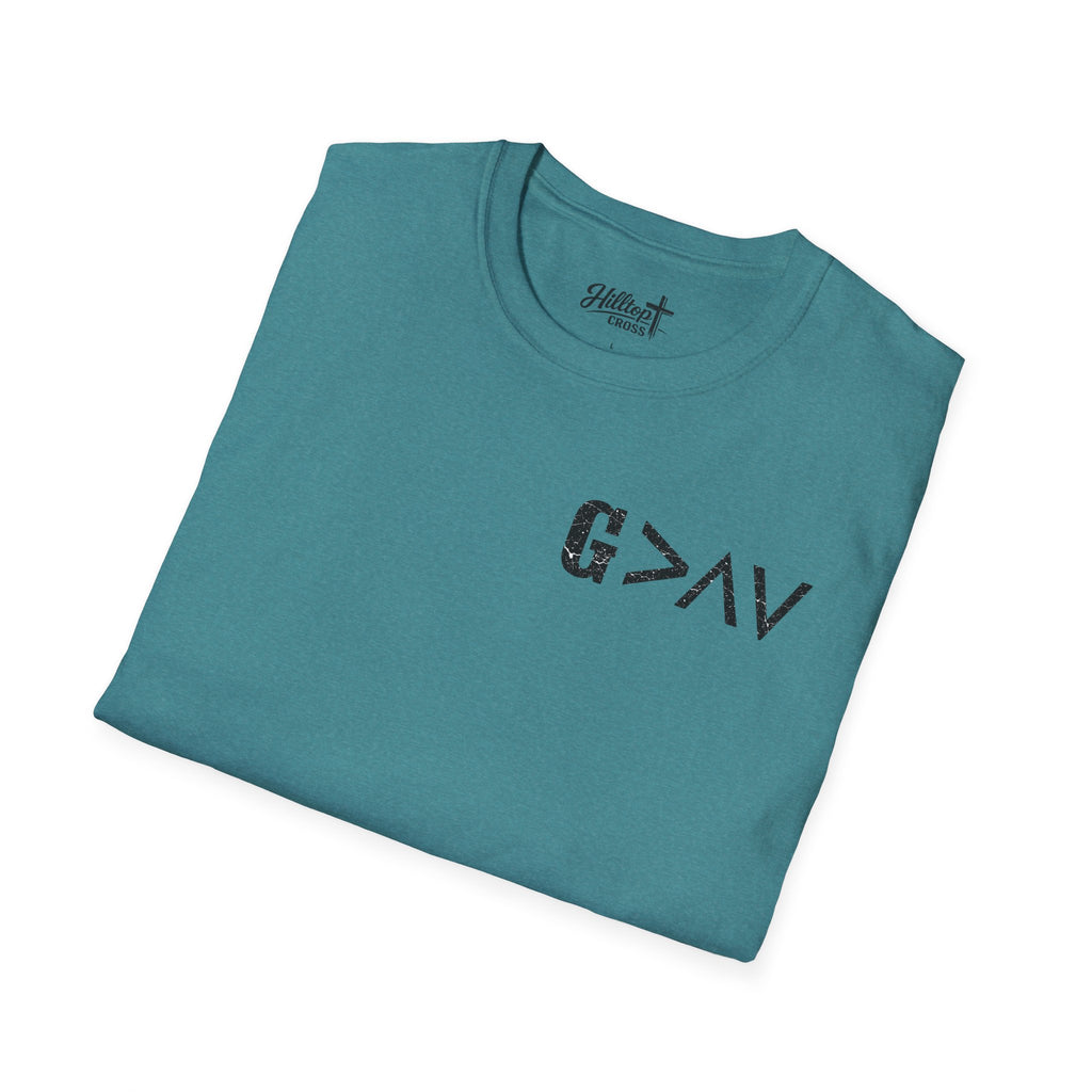 Hilltop Cross T-Shirt — Faith Graphic Tee with Vertical Cross Design