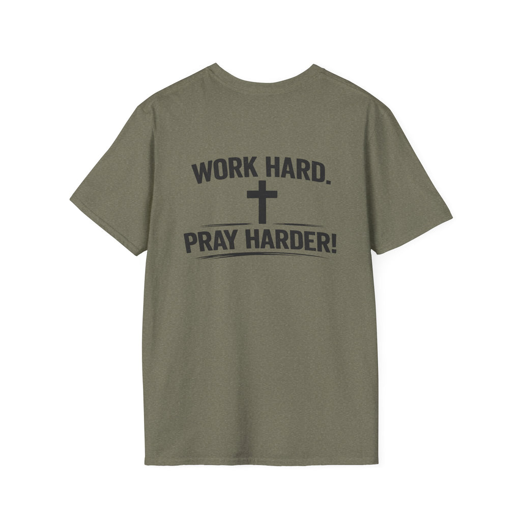 Work Hard Pray Harder T-Shirt — Christian Faith Shirt with Cross (Hilltop)
