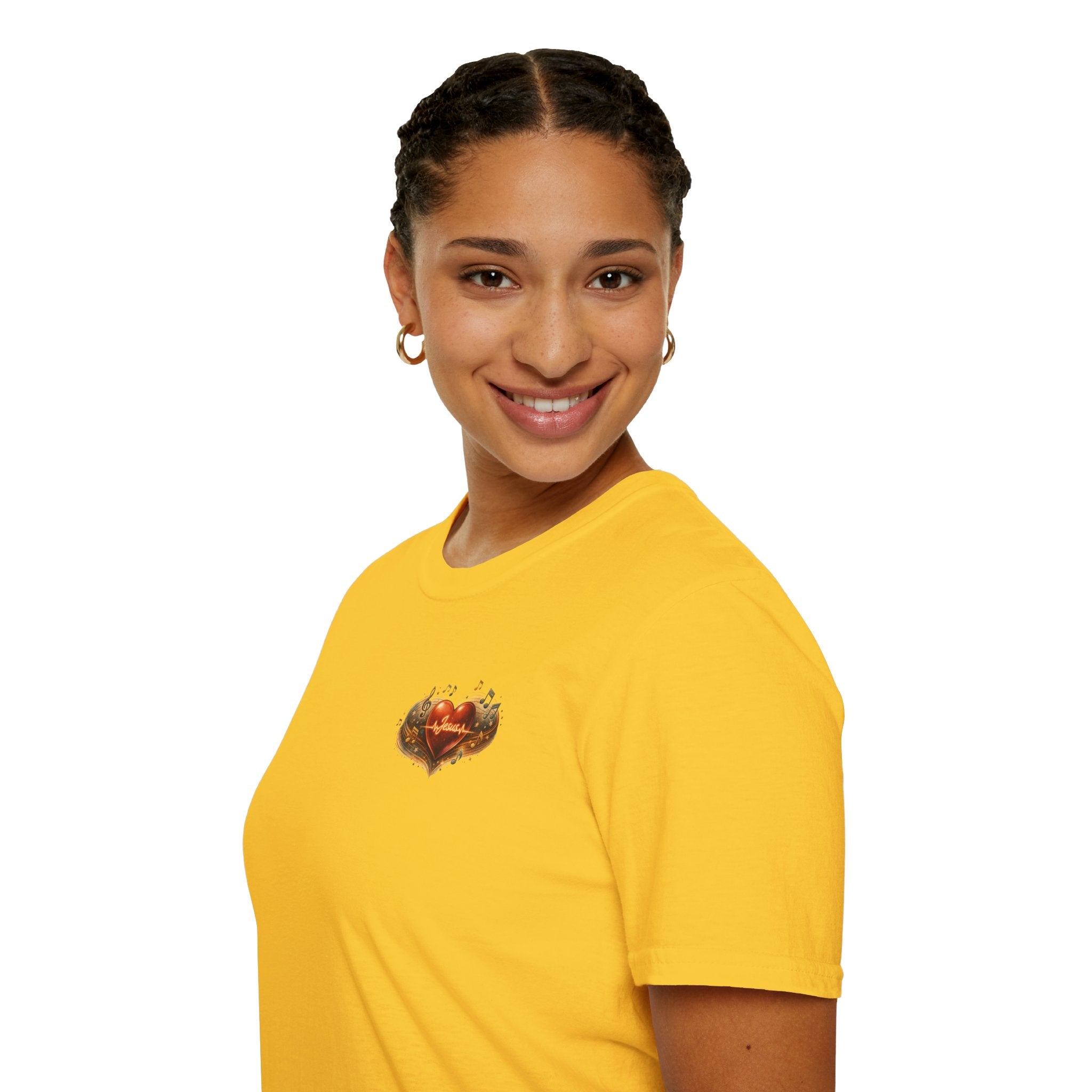 Christian Graphic T-Shirt — "Ridin' With My Jesus Music" Church Truck Cross Design
