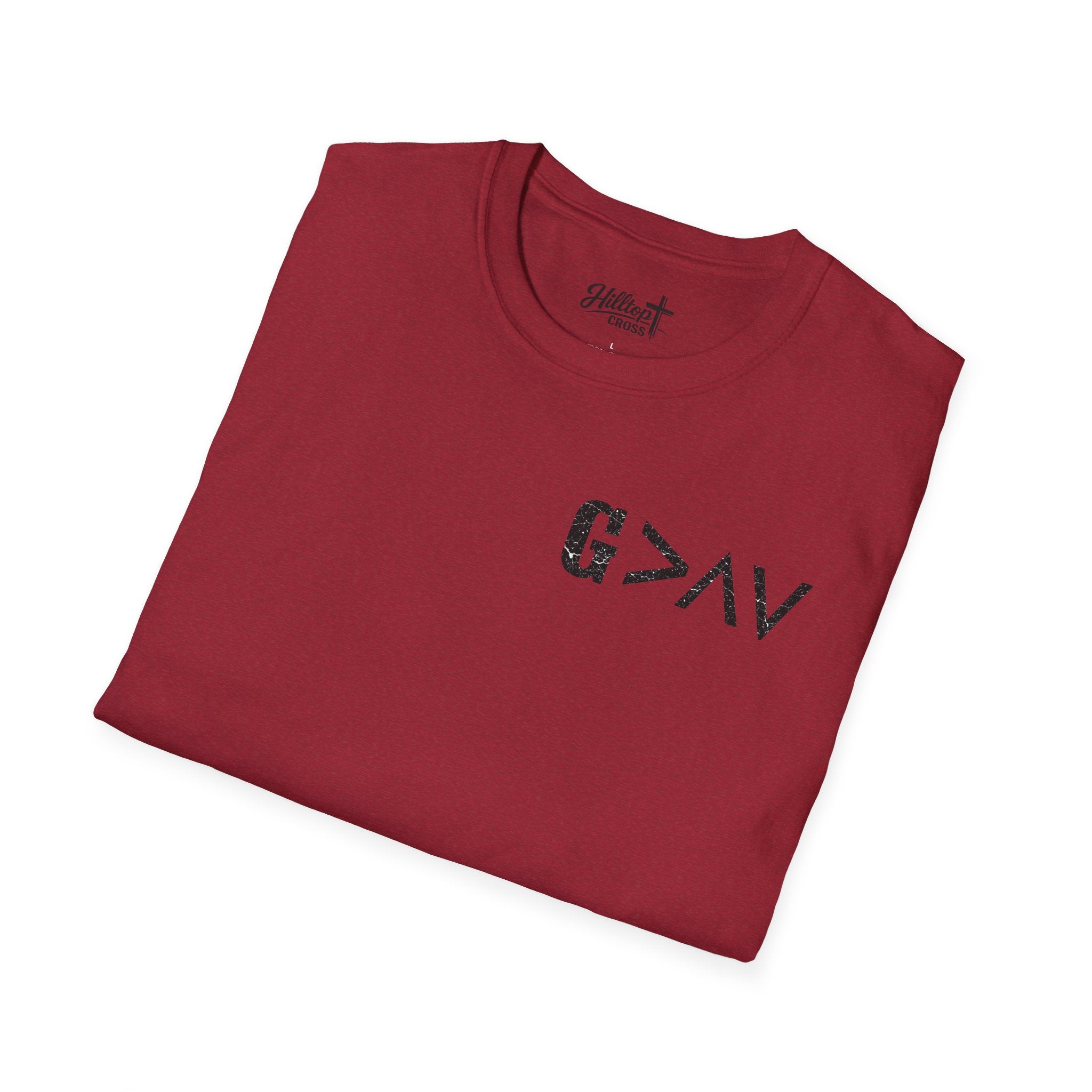 Hilltop Cross T-Shirt — Faith Graphic Tee with Vertical Cross Design