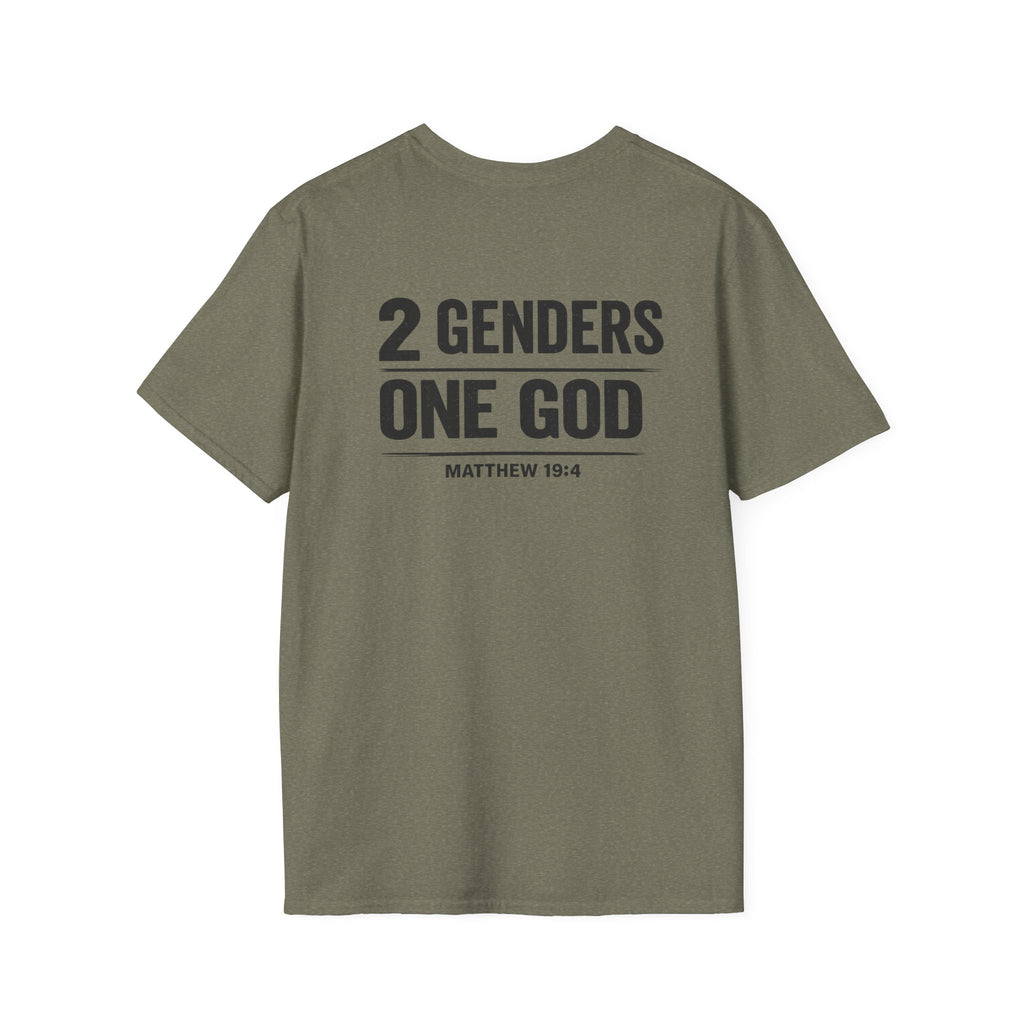 Religious T-Shirt - "2 Genders One God" Matthew 19:4 Church Hilltop Tee