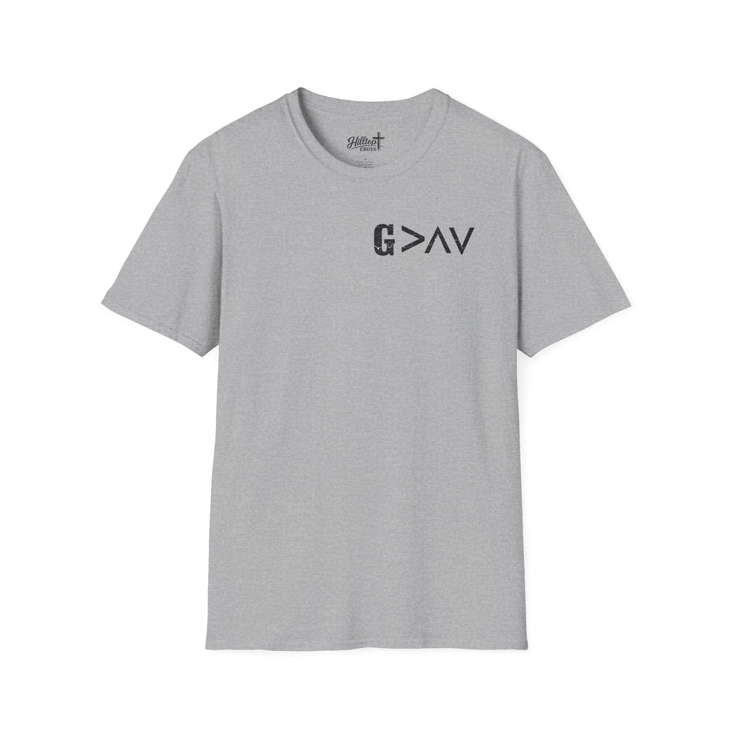 Hilltop Cross T-Shirt — Faith Graphic Tee with Vertical Cross Design