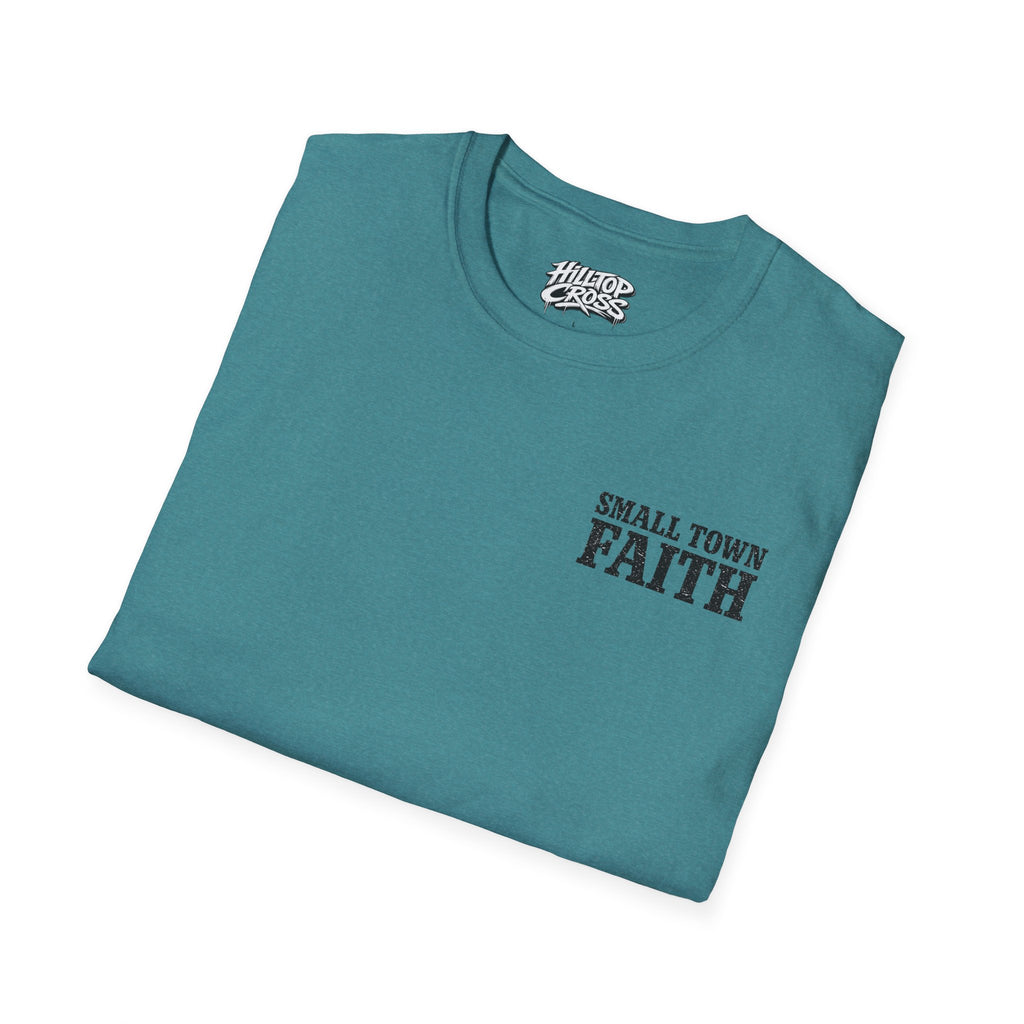 Hilltop Cross T-Shirt — "Small Town Dirt Roads & Jesus" Graphic Tee