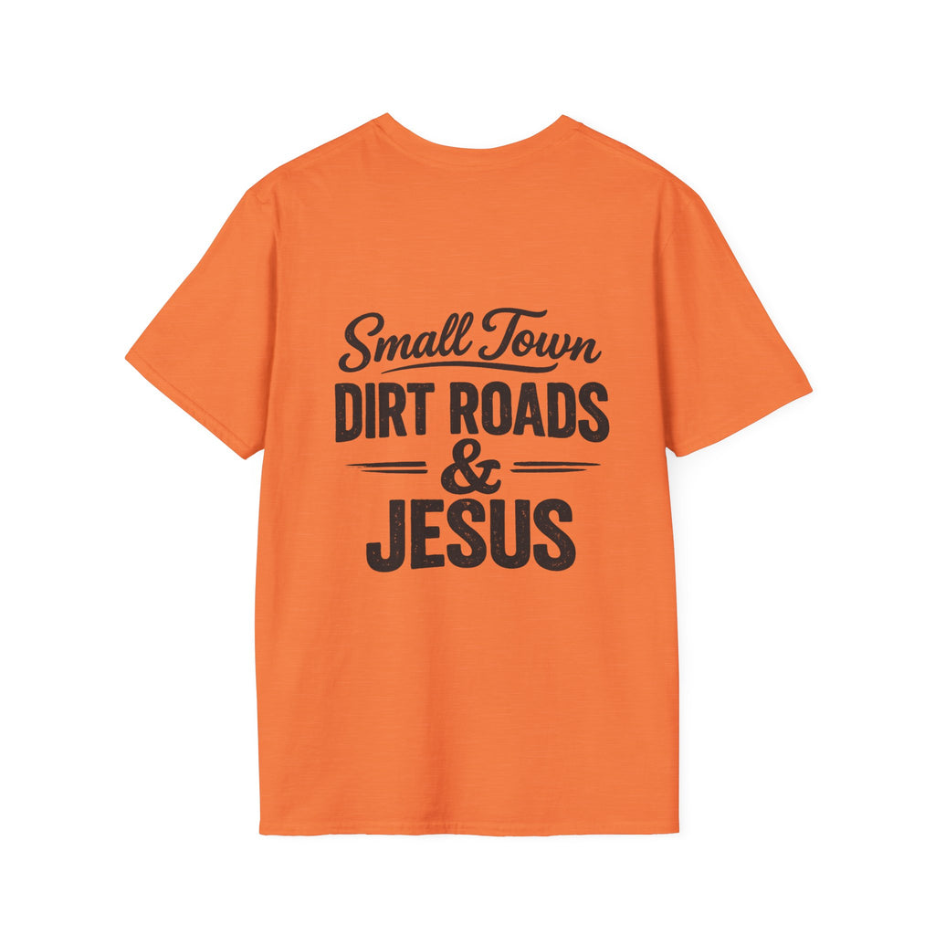 Hilltop Cross T-Shirt — "Small Town Dirt Roads & Jesus" Graphic Tee