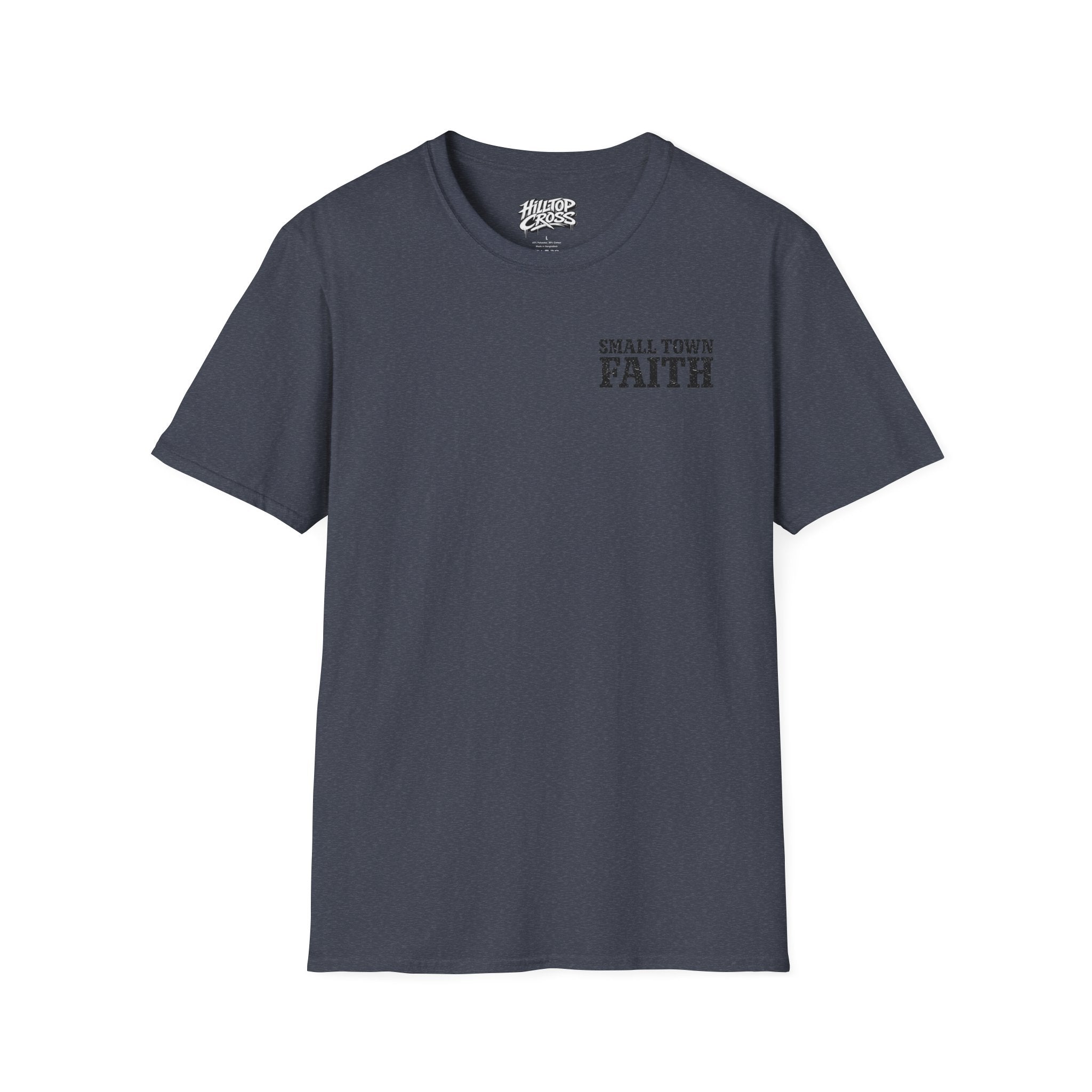 Hilltop Cross T-Shirt — "Small Town Dirt Roads & Jesus" Graphic Tee