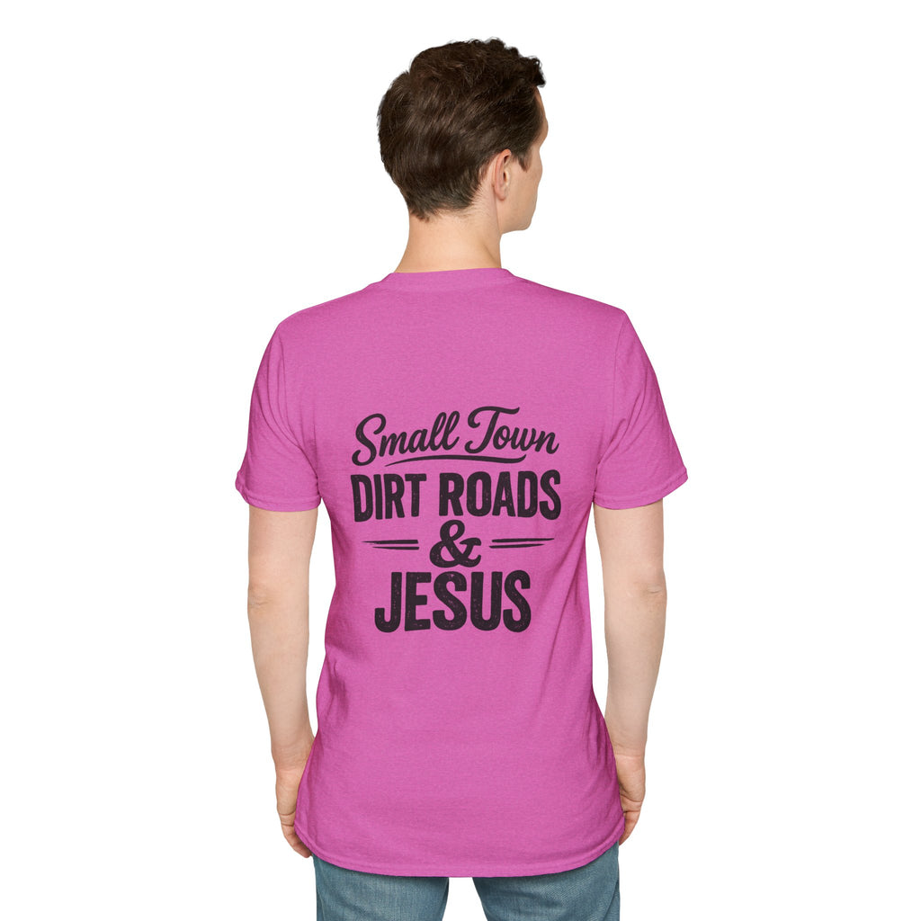 Hilltop Cross T-Shirt — "Small Town Dirt Roads & Jesus" Graphic Tee