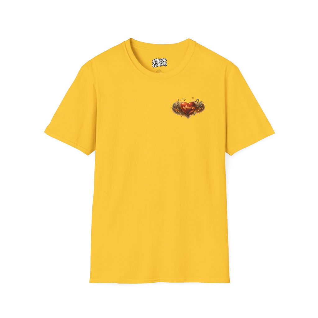 Christian Graphic T-Shirt — "Ridin' With My Jesus Music" Church Truck Cross Design