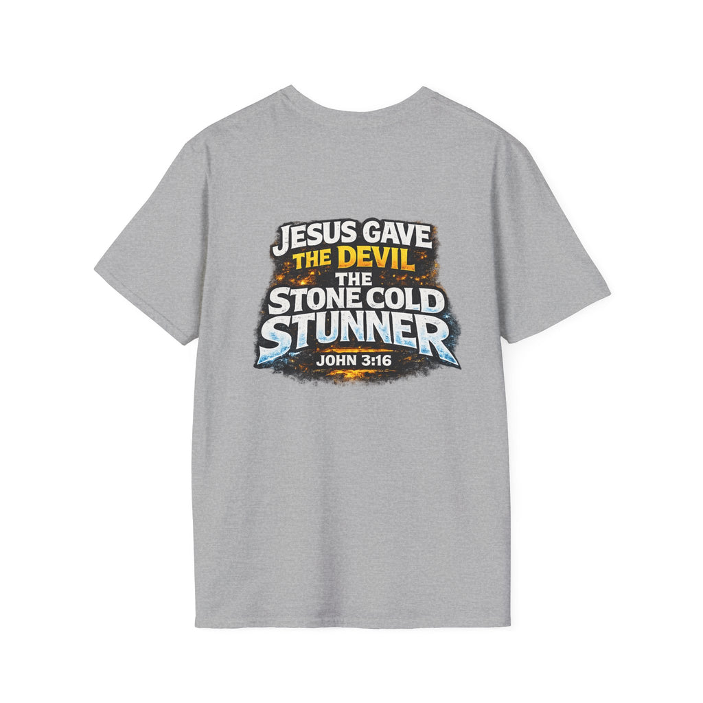 3:16 Christian T-Shirt — “Jesus Gave the Devil the Stone Cold Stunner” Graphic Tee