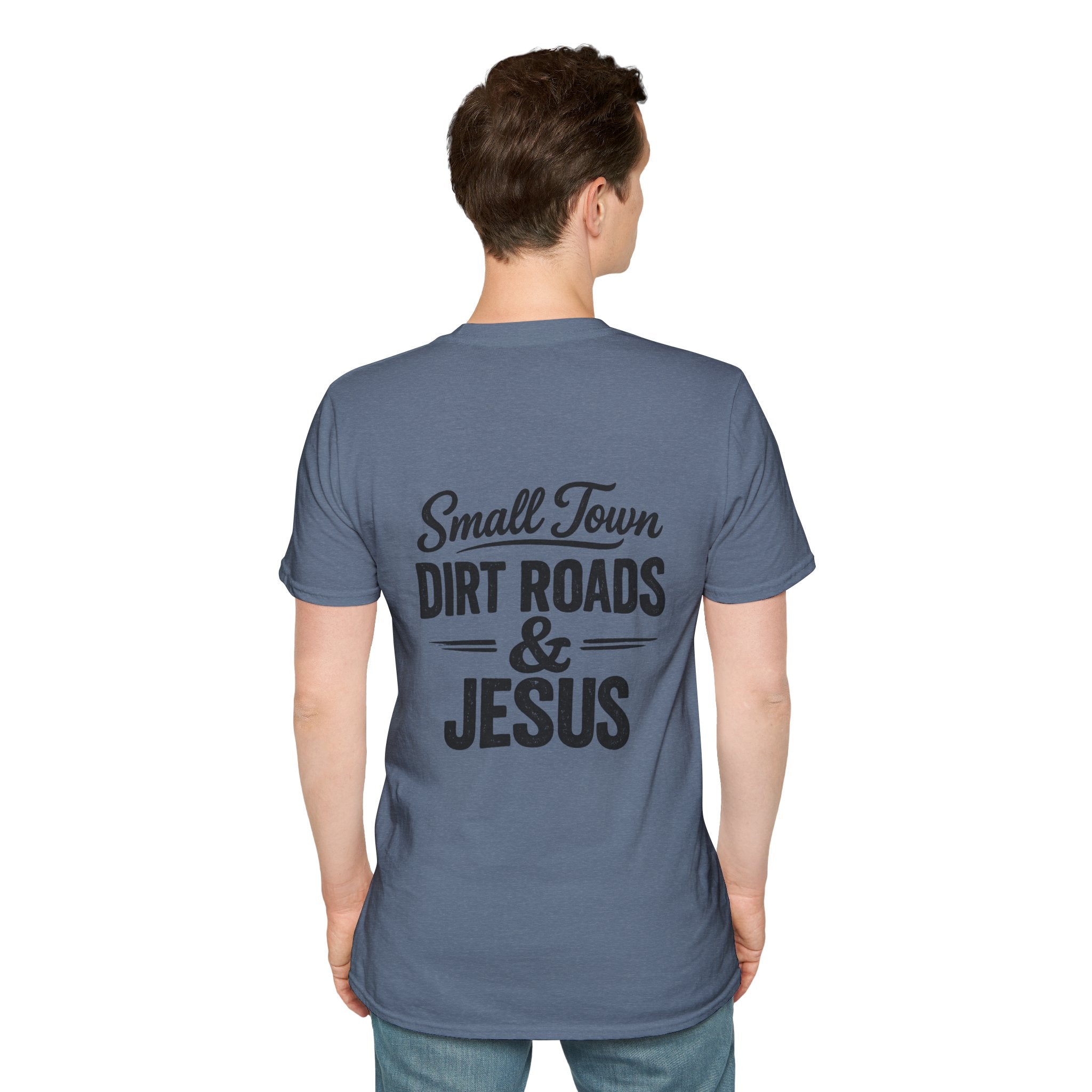 Hilltop Cross T-Shirt — "Small Town Dirt Roads & Jesus" Graphic Tee