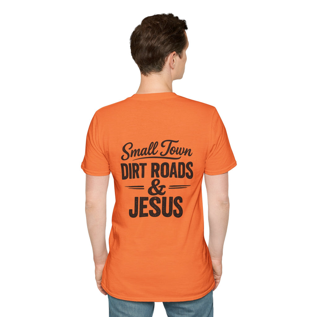 Hilltop Cross T-Shirt — "Small Town Dirt Roads & Jesus" Graphic Tee