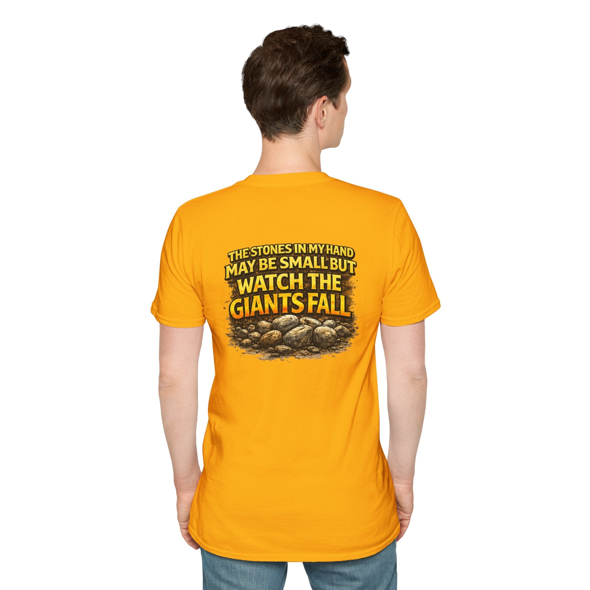 Inspirational Christian T-Shirt — "The Stones in My Hand" Faith Graphic