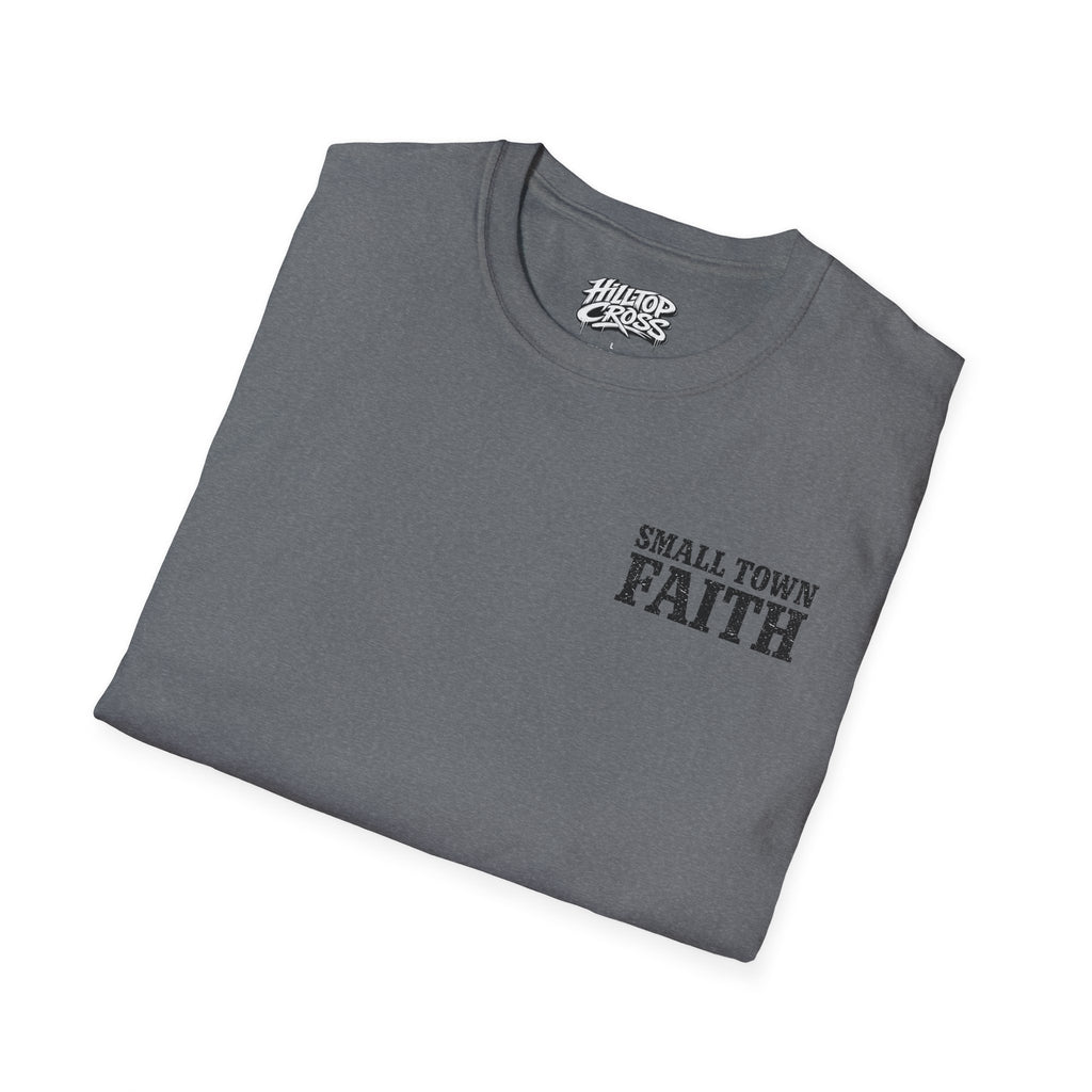 Hilltop Cross T-Shirt — "Small Town Dirt Roads & Jesus" Graphic Tee
