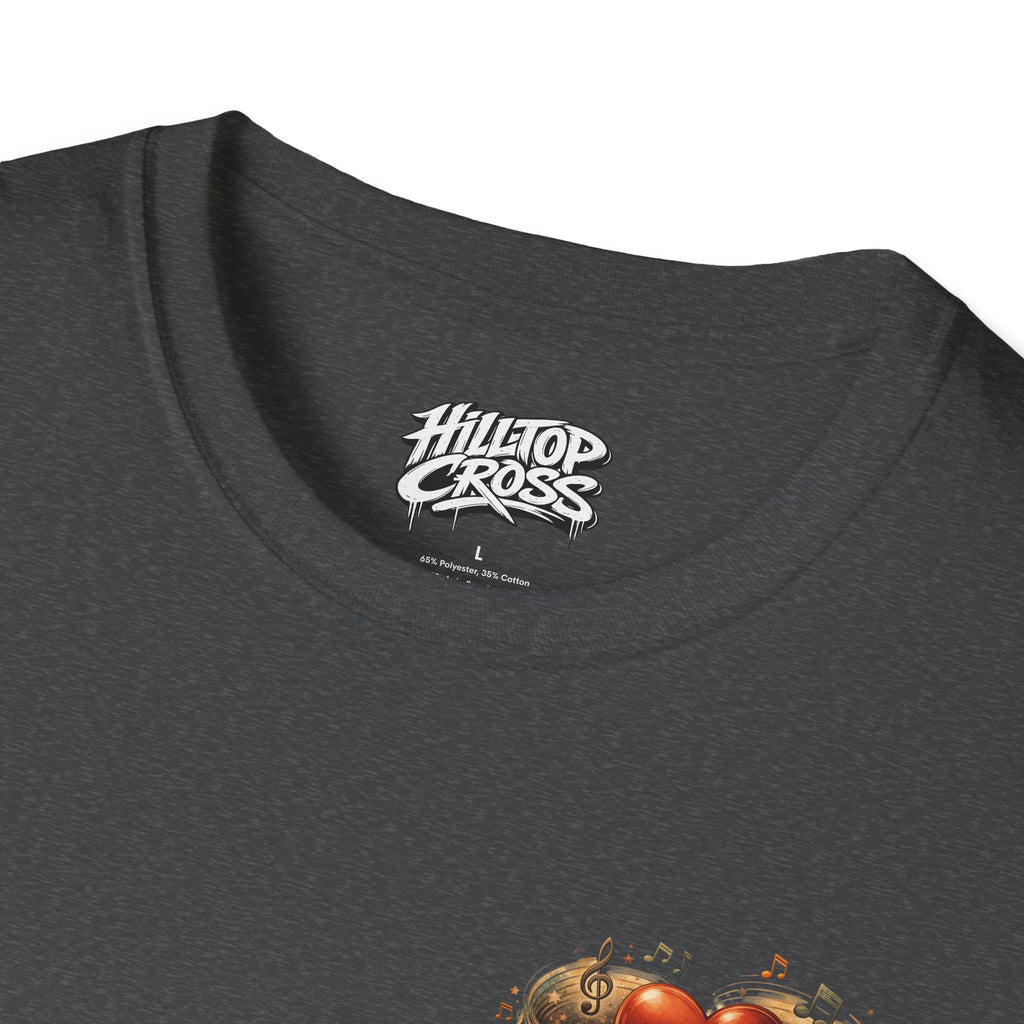 Christian Graphic T-Shirt — "Ridin' With My Jesus Music" Church Truck Cross Design