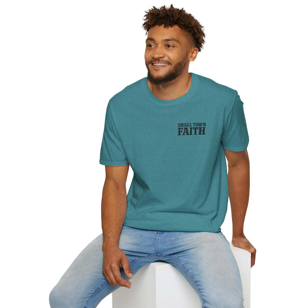 Hilltop Cross T-Shirt — "Small Town Dirt Roads & Jesus" Graphic Tee