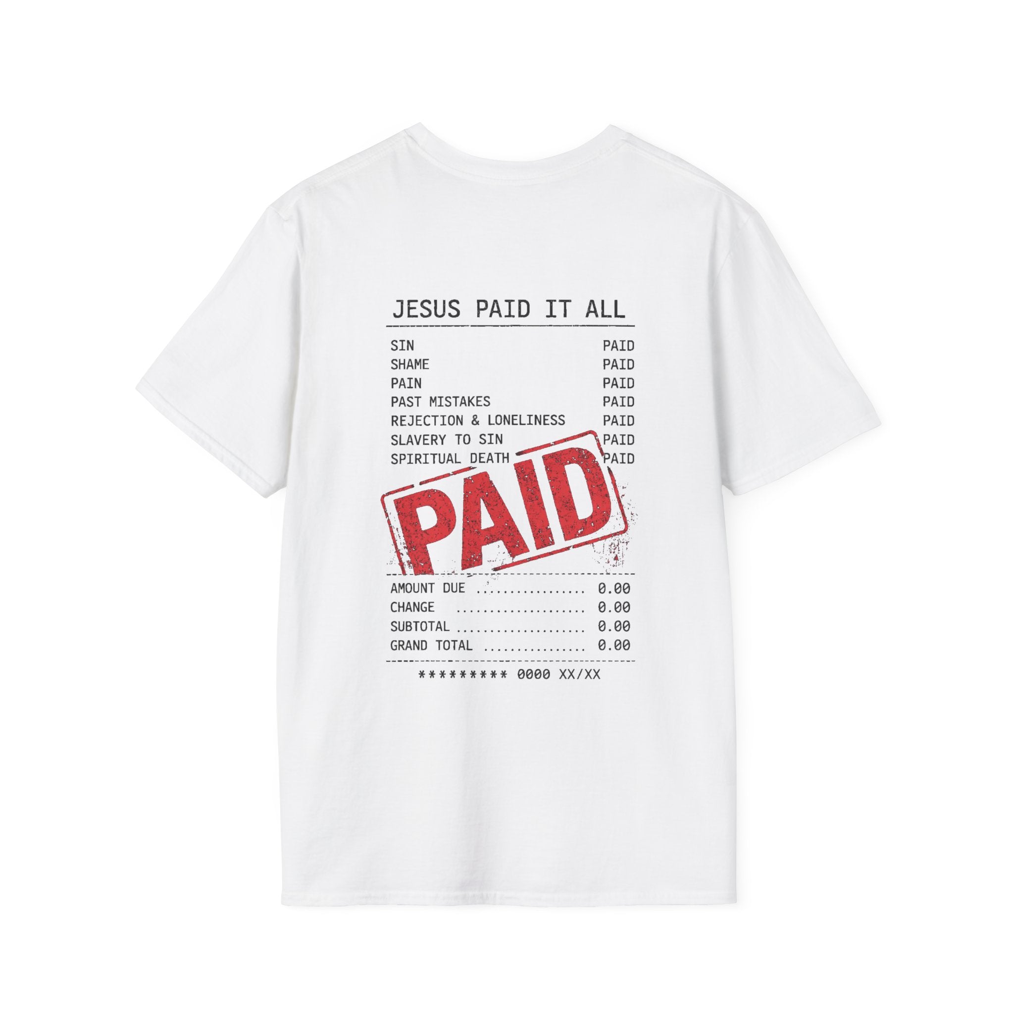 Paid — Christian T-Shirt ("Jesus Paid It All" Receipt Design)