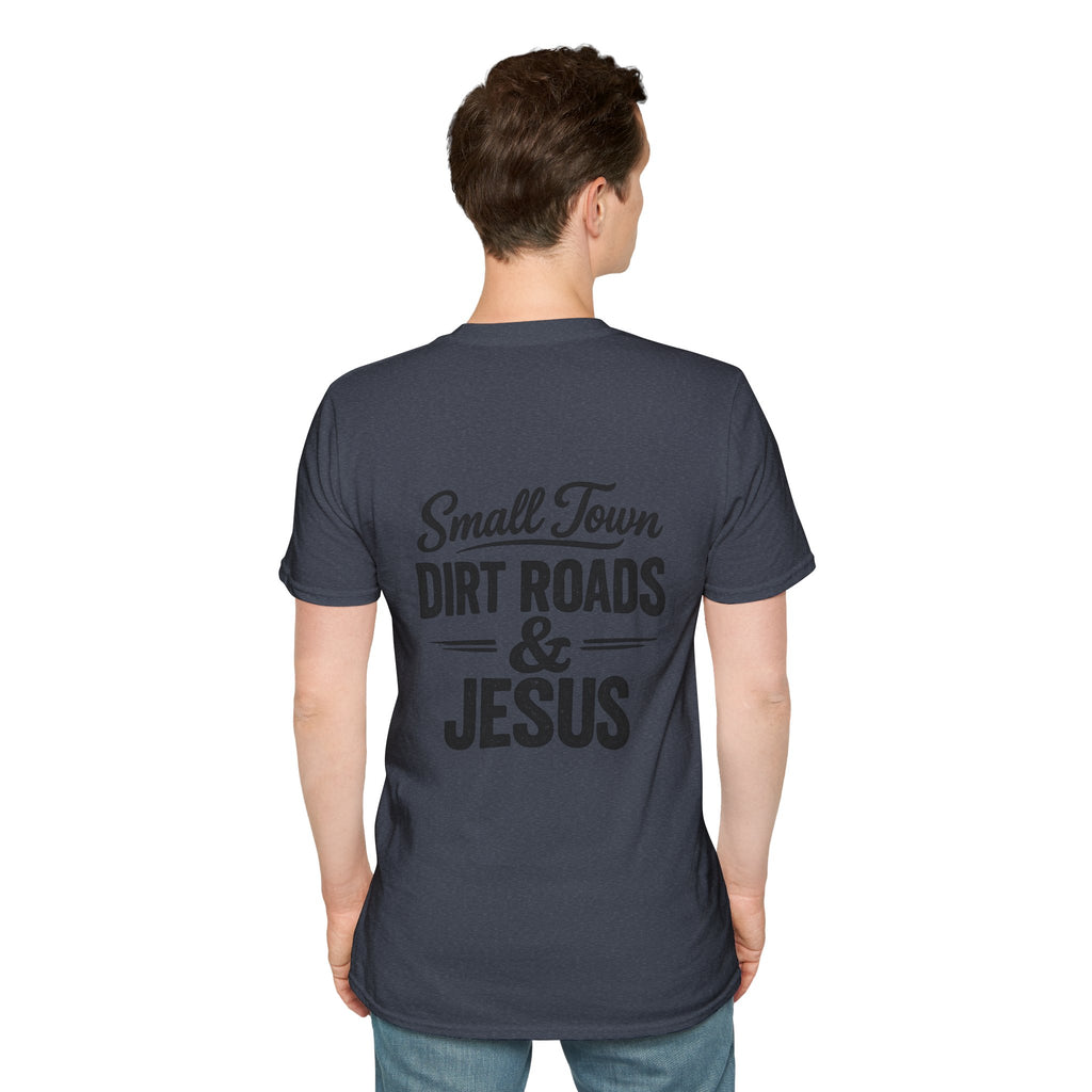 Hilltop Cross T-Shirt — "Small Town Dirt Roads & Jesus" Graphic Tee