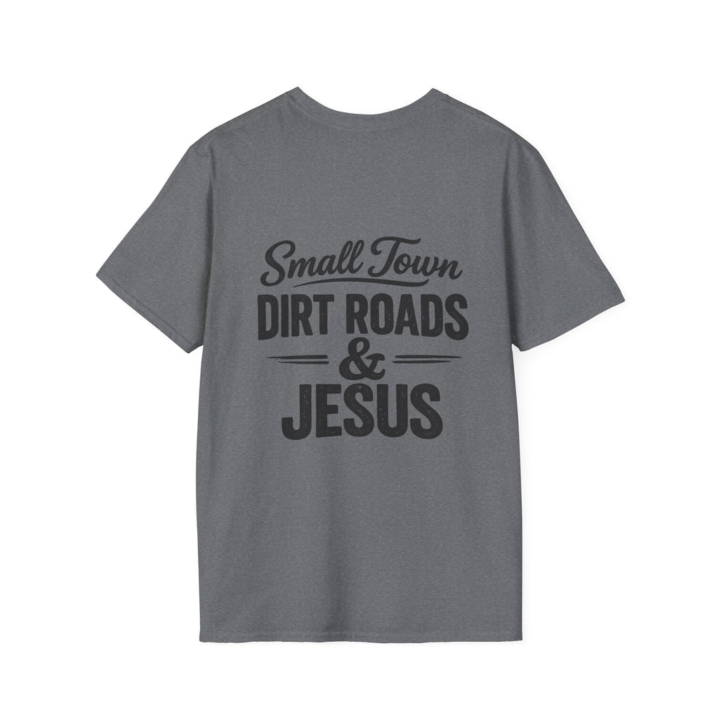 Hilltop Cross T-Shirt — "Small Town Dirt Roads & Jesus" Graphic Tee