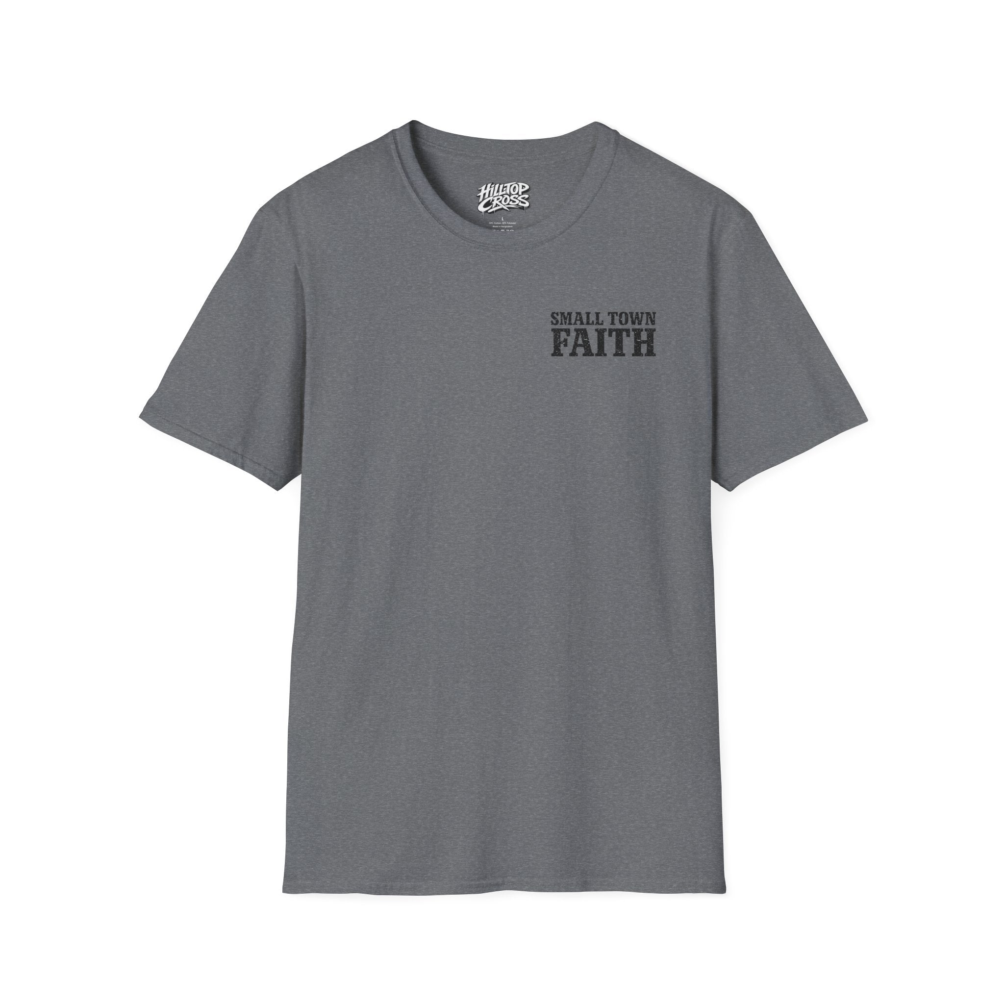 Hilltop Cross T-Shirt — "Small Town Dirt Roads & Jesus" Graphic Tee