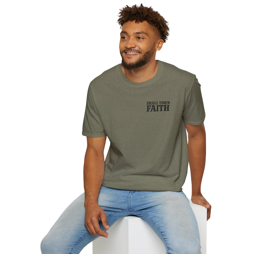 Hilltop Cross T-Shirt — "Small Town Dirt Roads & Jesus" Graphic Tee