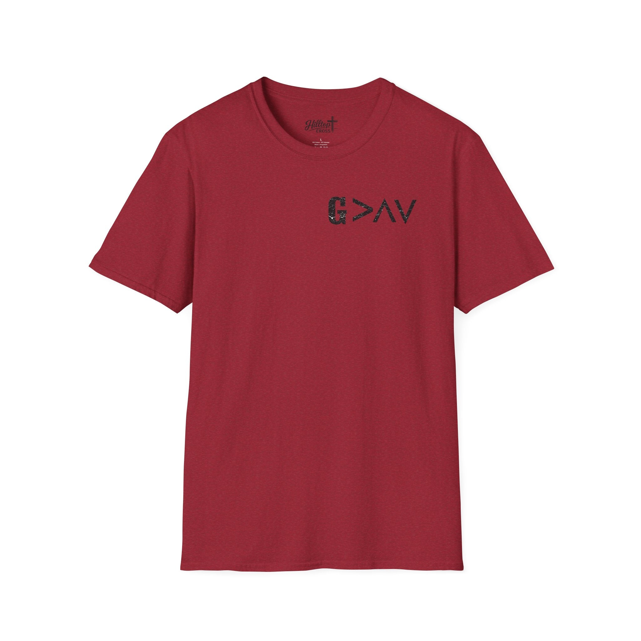 Hilltop Cross T-Shirt — Faith Graphic Tee with Vertical Cross Design