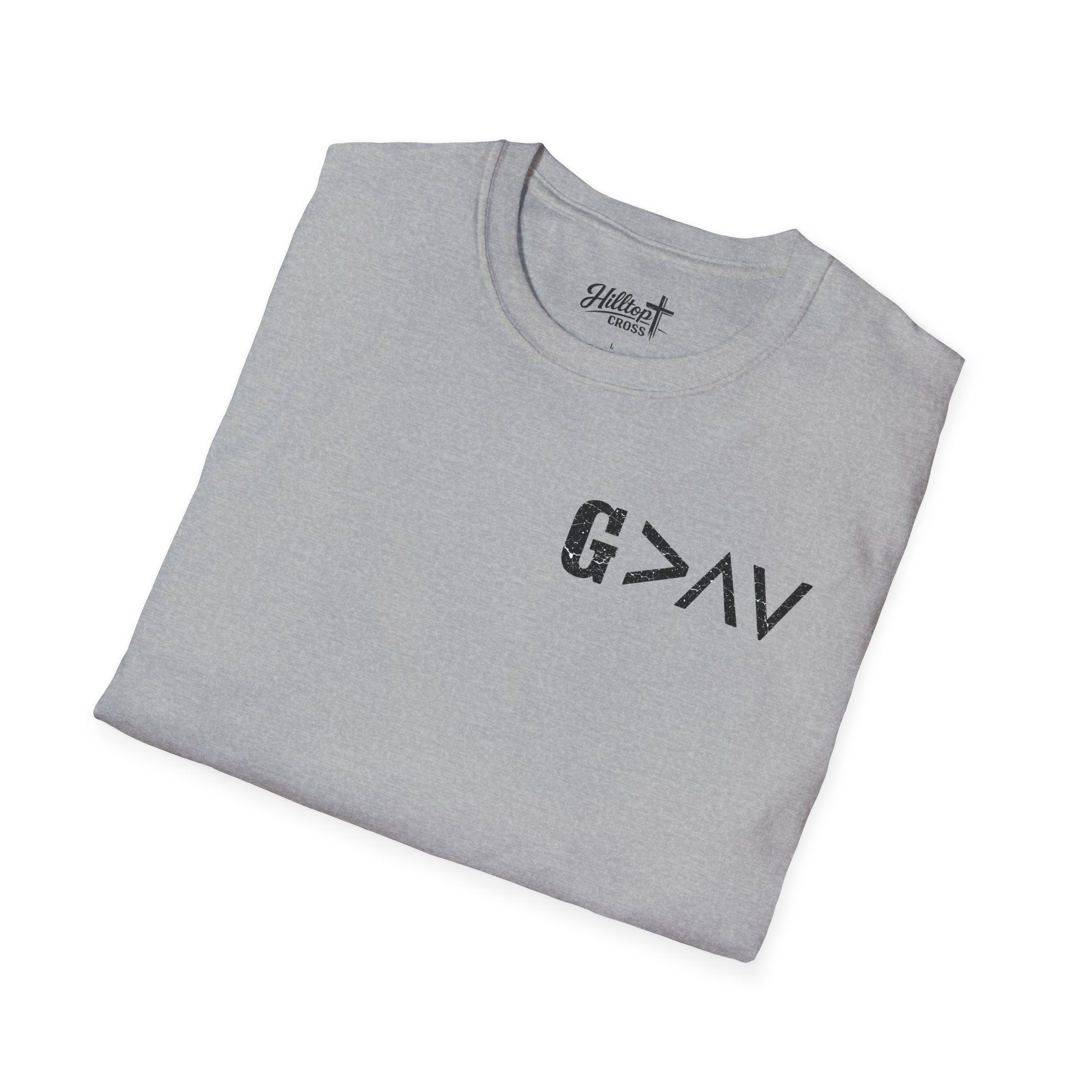 Hilltop Cross T-Shirt — Faith Graphic Tee with Vertical Cross Design