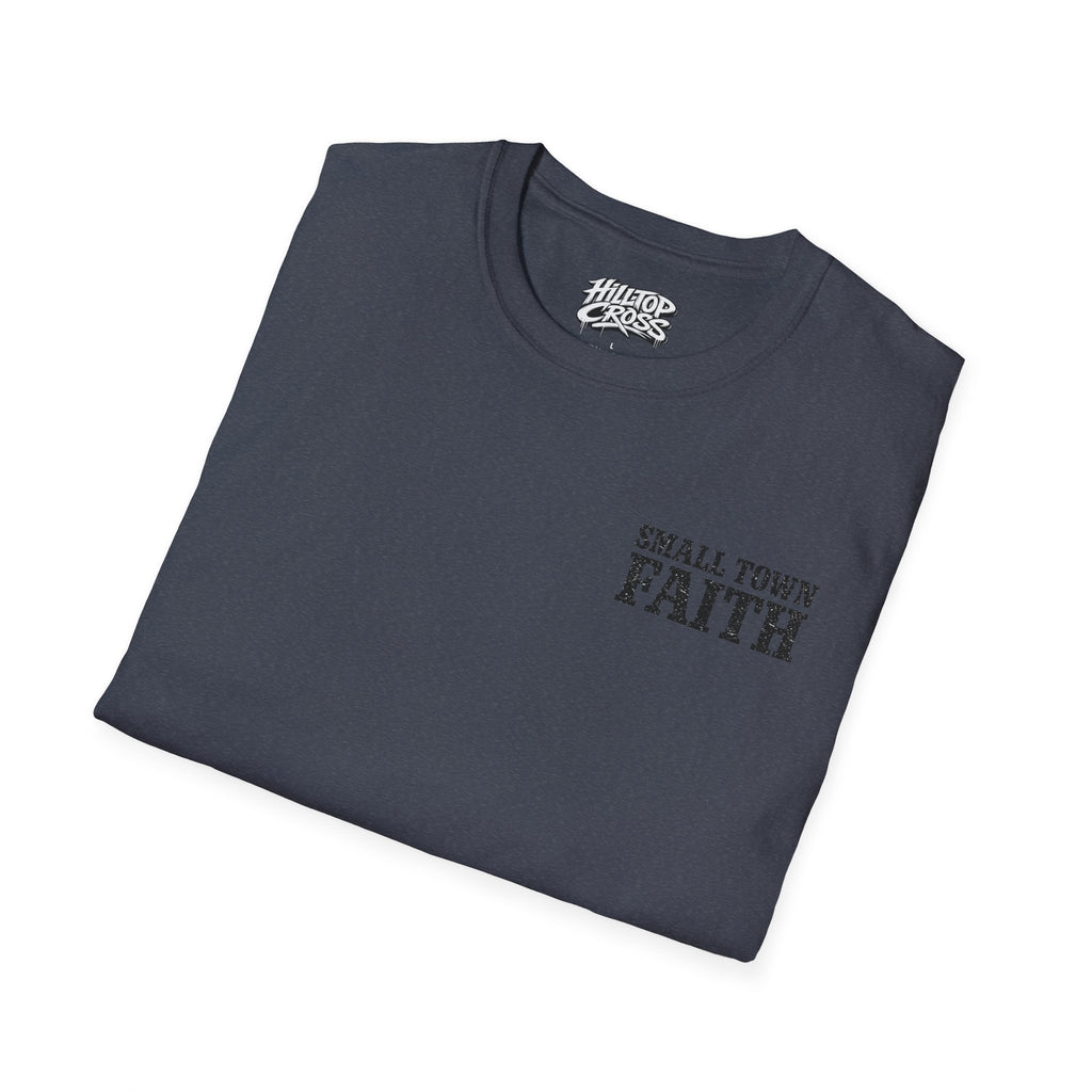 Hilltop Cross T-Shirt — "Small Town Dirt Roads & Jesus" Graphic Tee