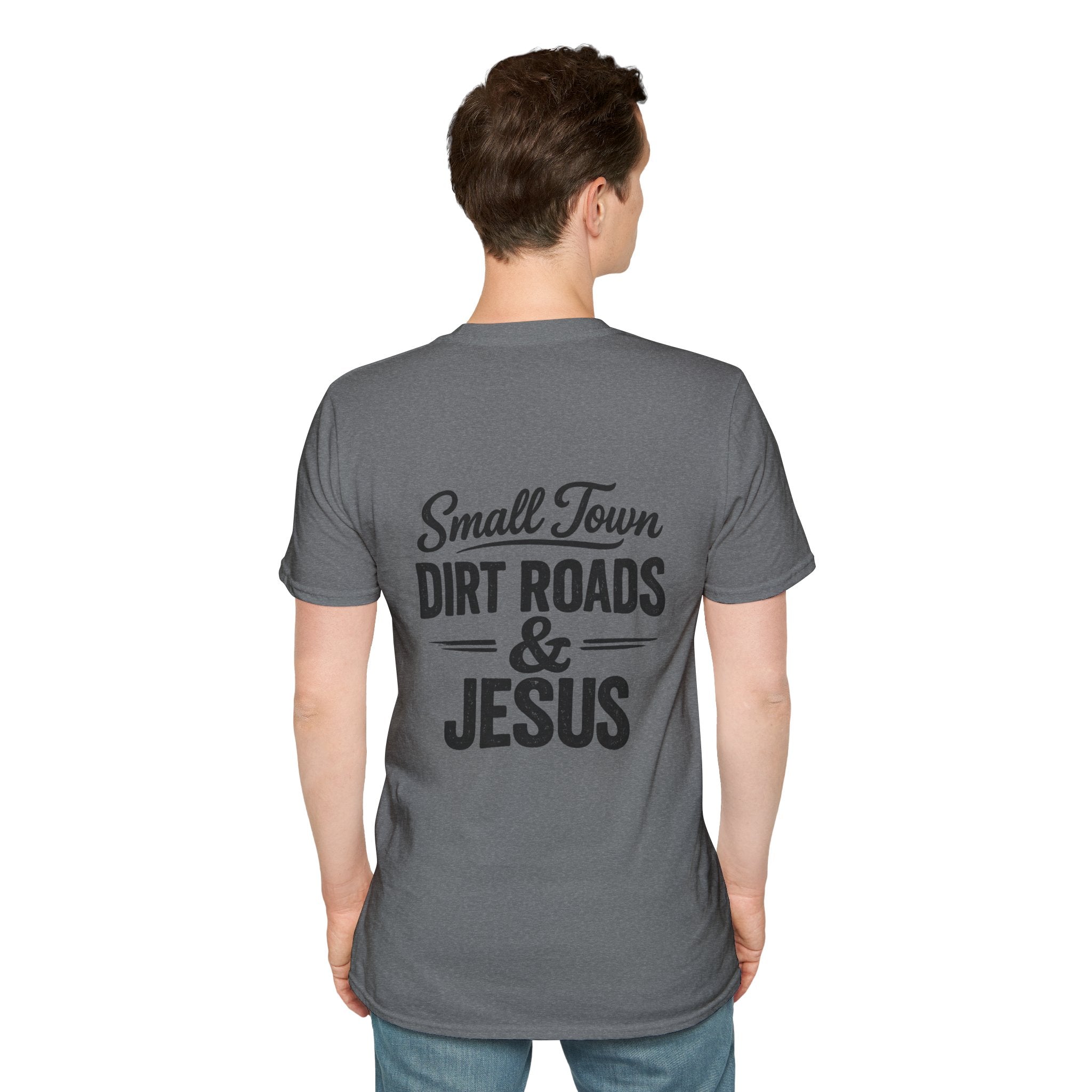 Hilltop Cross T-Shirt — "Small Town Dirt Roads & Jesus" Graphic Tee