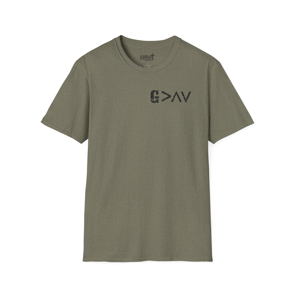 Hilltop Cross T-Shirt — Faith Graphic Tee with Vertical Cross Design