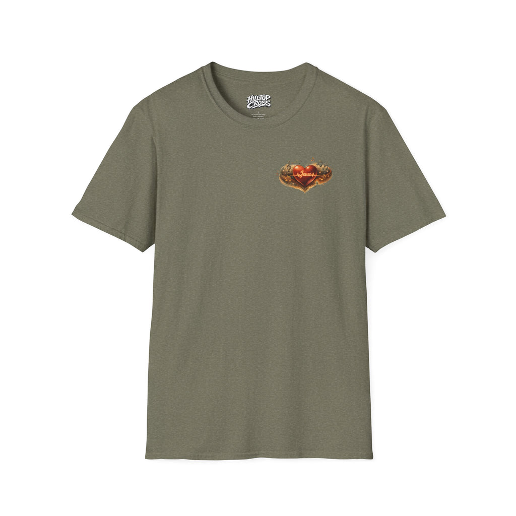 Christian Graphic T-Shirt — "Ridin' With My Jesus Music" Church Truck Cross Design
