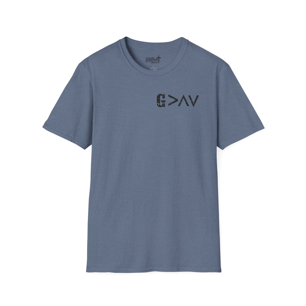 Hilltop Cross T-Shirt — Faith Graphic Tee with Vertical Cross Design