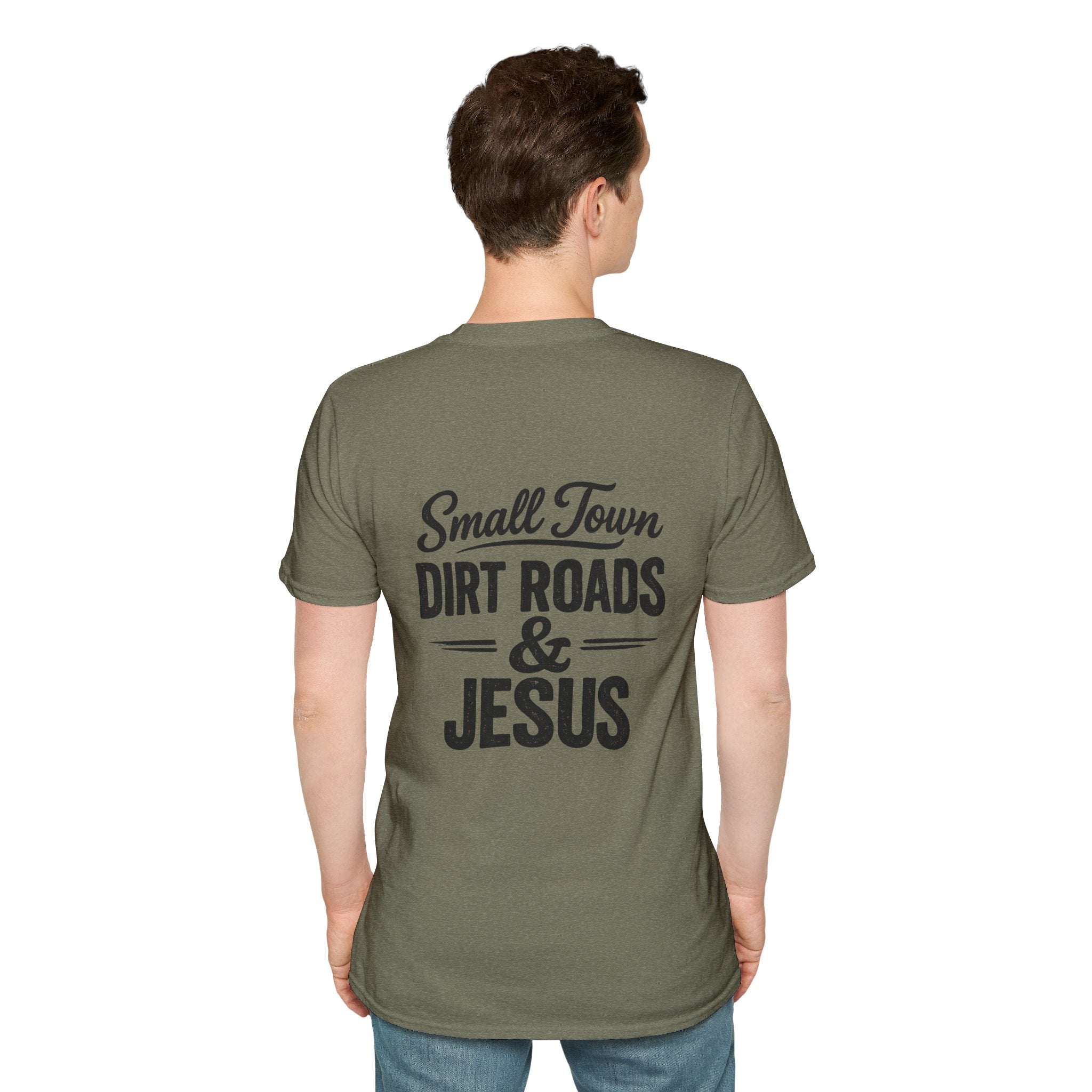 Hilltop Cross T-Shirt — "Small Town Dirt Roads & Jesus" Graphic Tee
