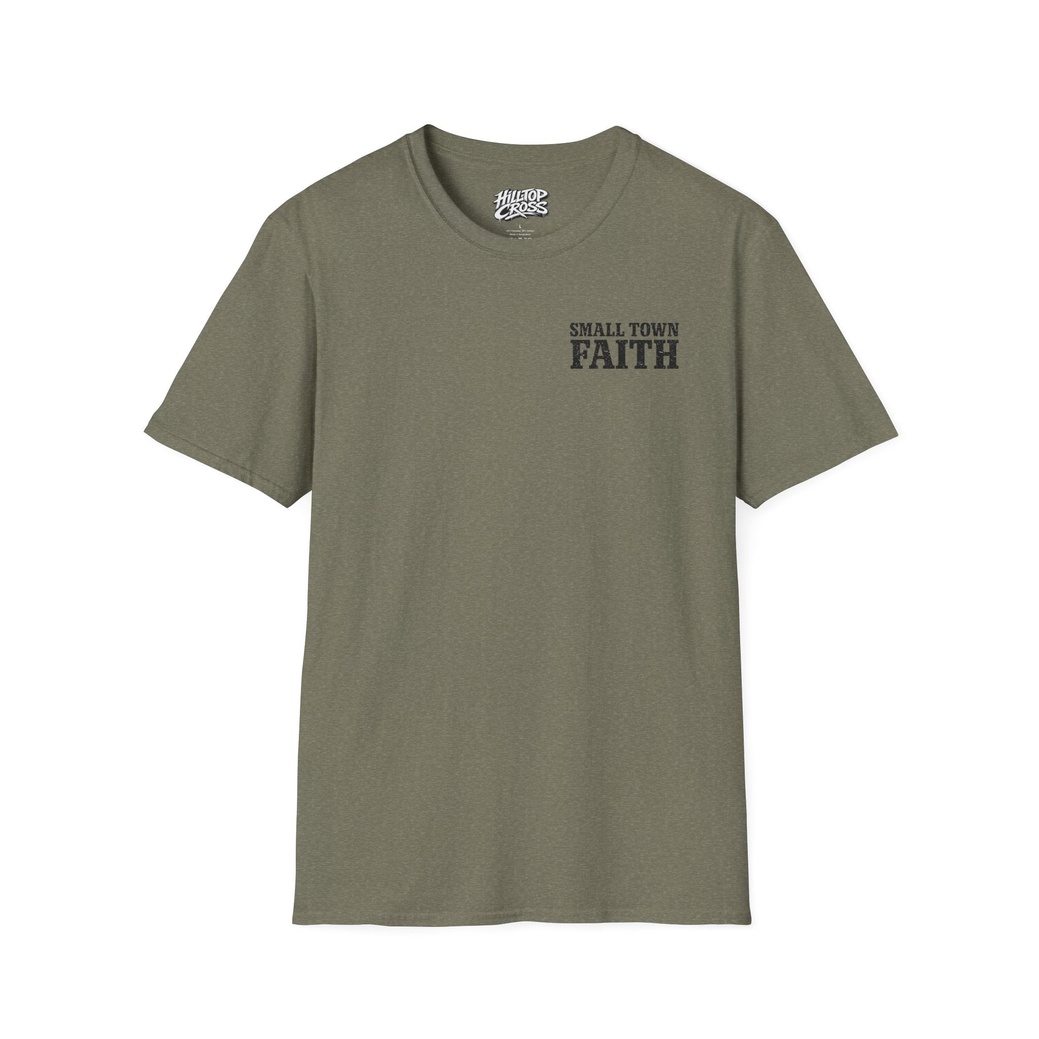 Hilltop Cross T-Shirt — "Small Town Dirt Roads & Jesus" Graphic Tee