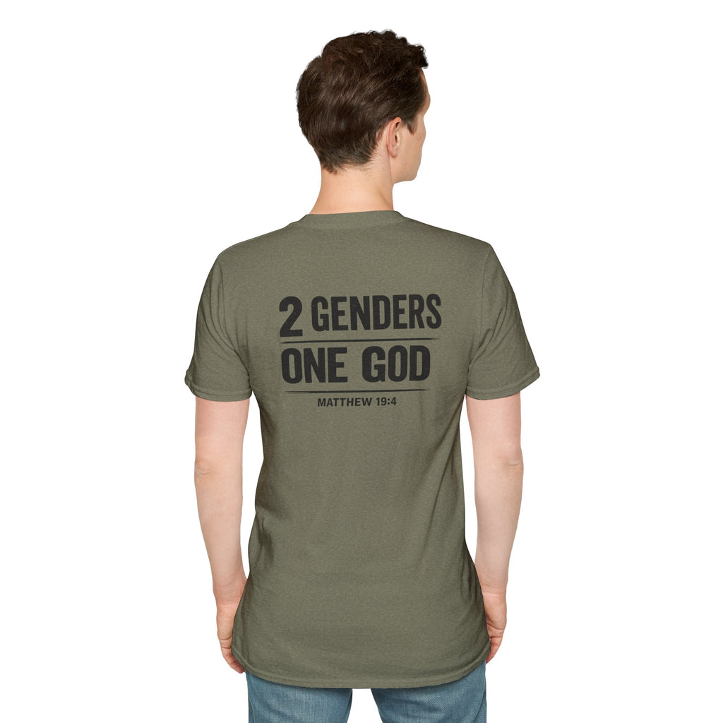 Religious T-Shirt - "2 Genders One God" Matthew 19:4 Church Hilltop Tee