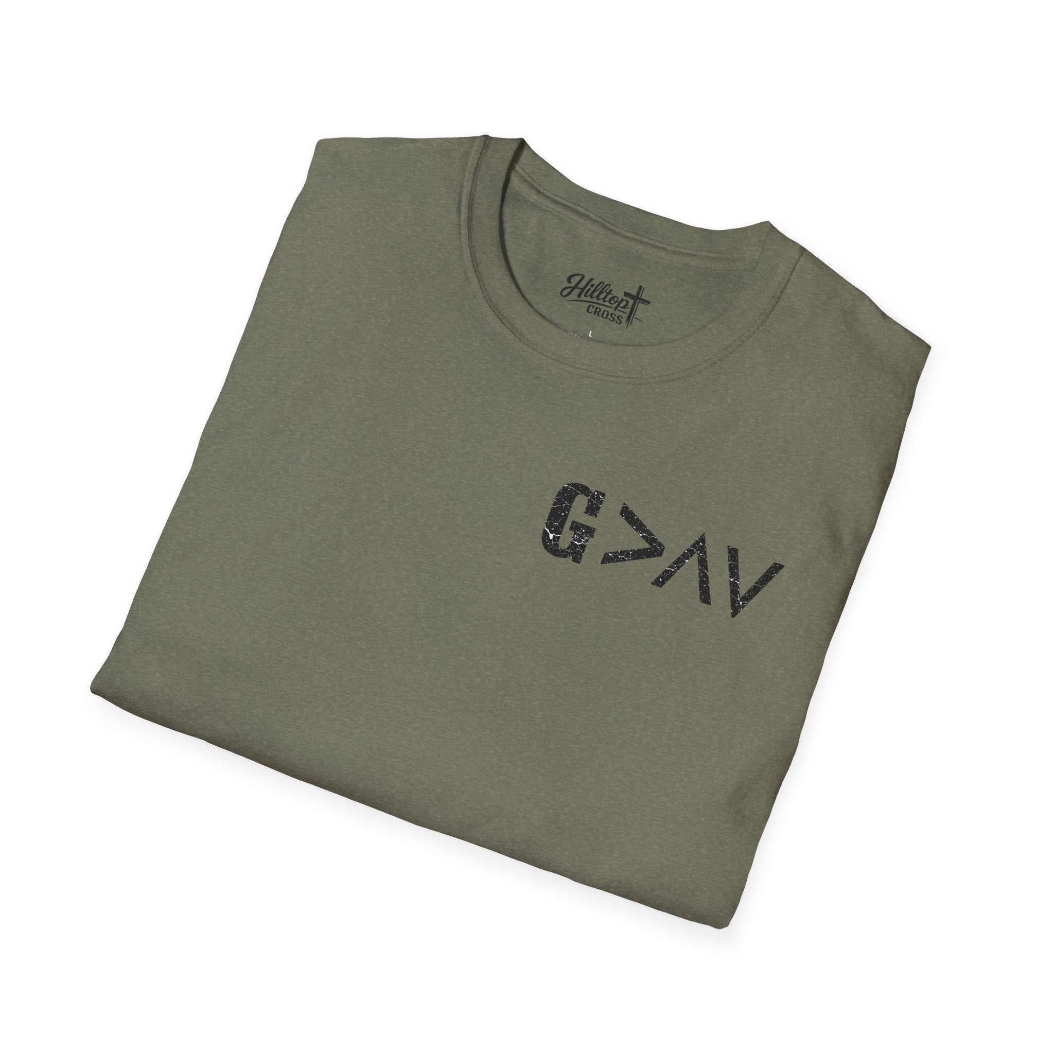 Hilltop Cross T-Shirt — Faith Graphic Tee with Vertical Cross Design