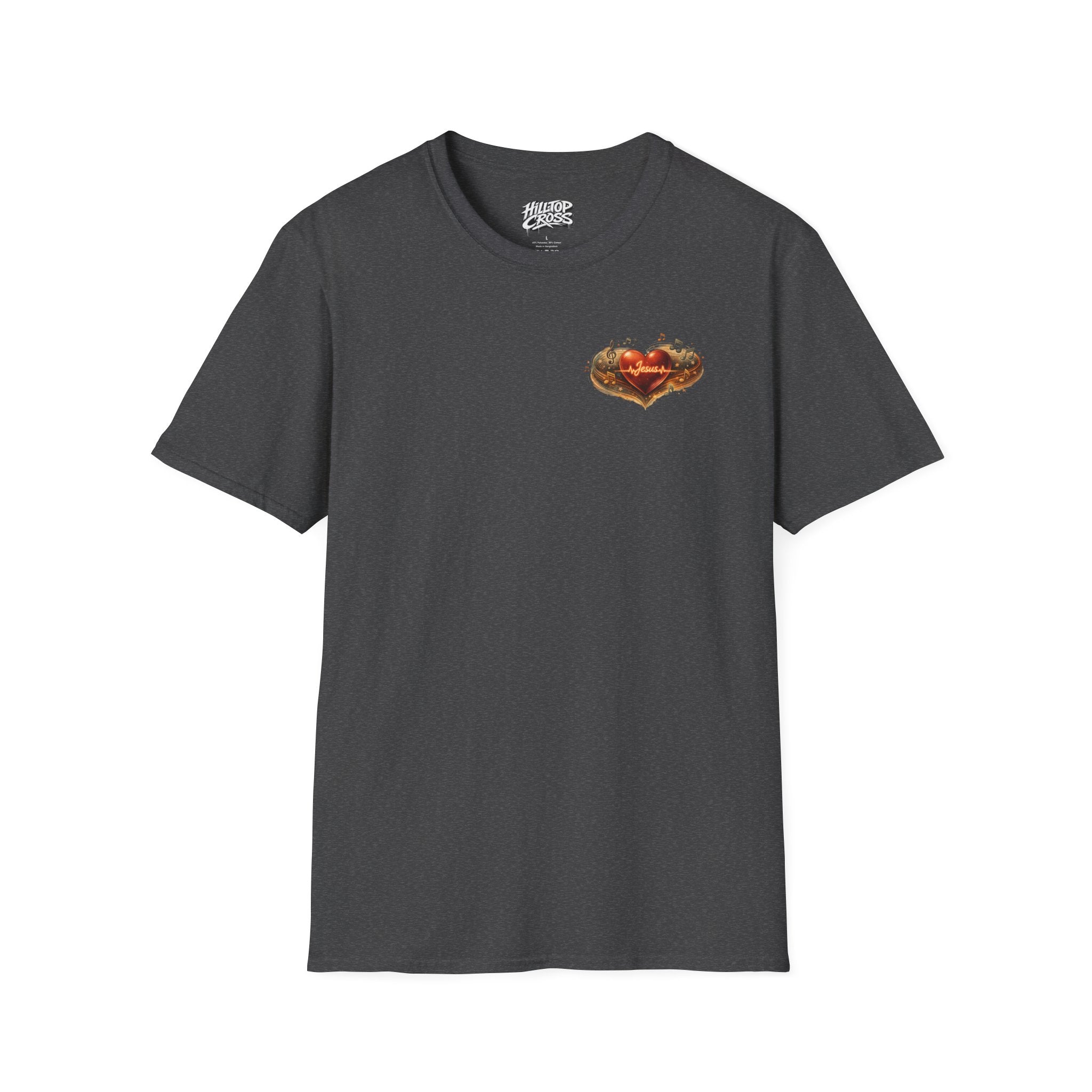 Christian Graphic T-Shirt — "Ridin' With My Jesus Music" Church Truck Cross Design
